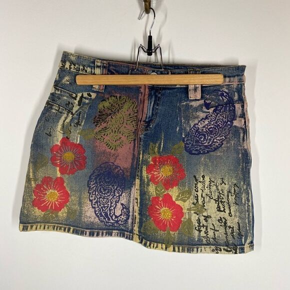 Allen B Hand Painted Denim Skirt - Picture 3 of 15